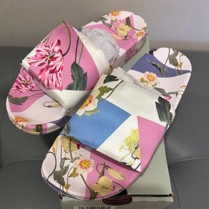 Ted Baker Floral Satin-Like Pink & Blue Slip-On Women’s Slides